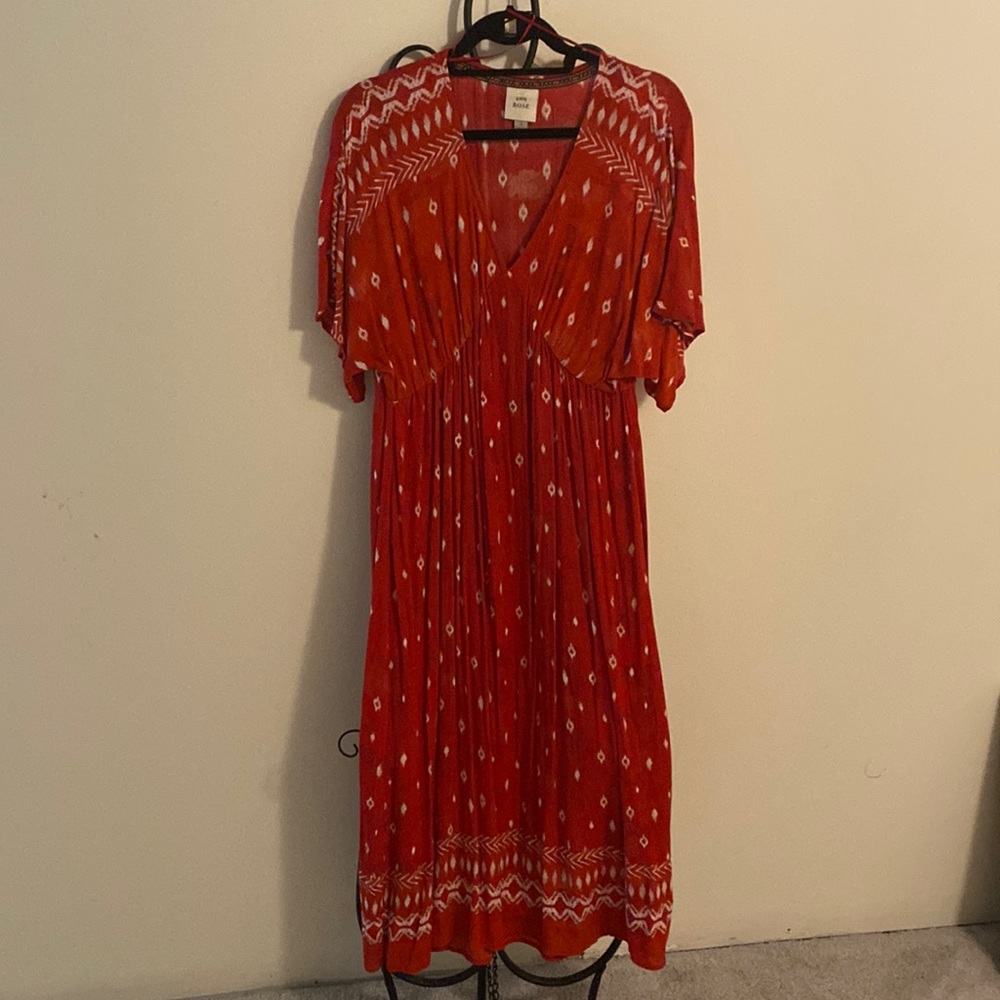 Red maxi dress with white pattern